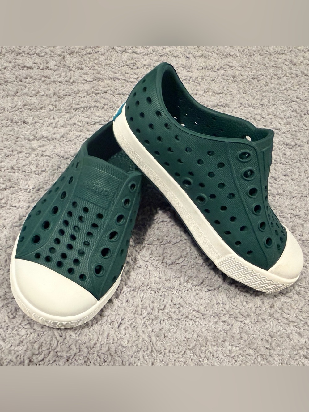 Native Kids Water Shoes in Dark Green with White Toe